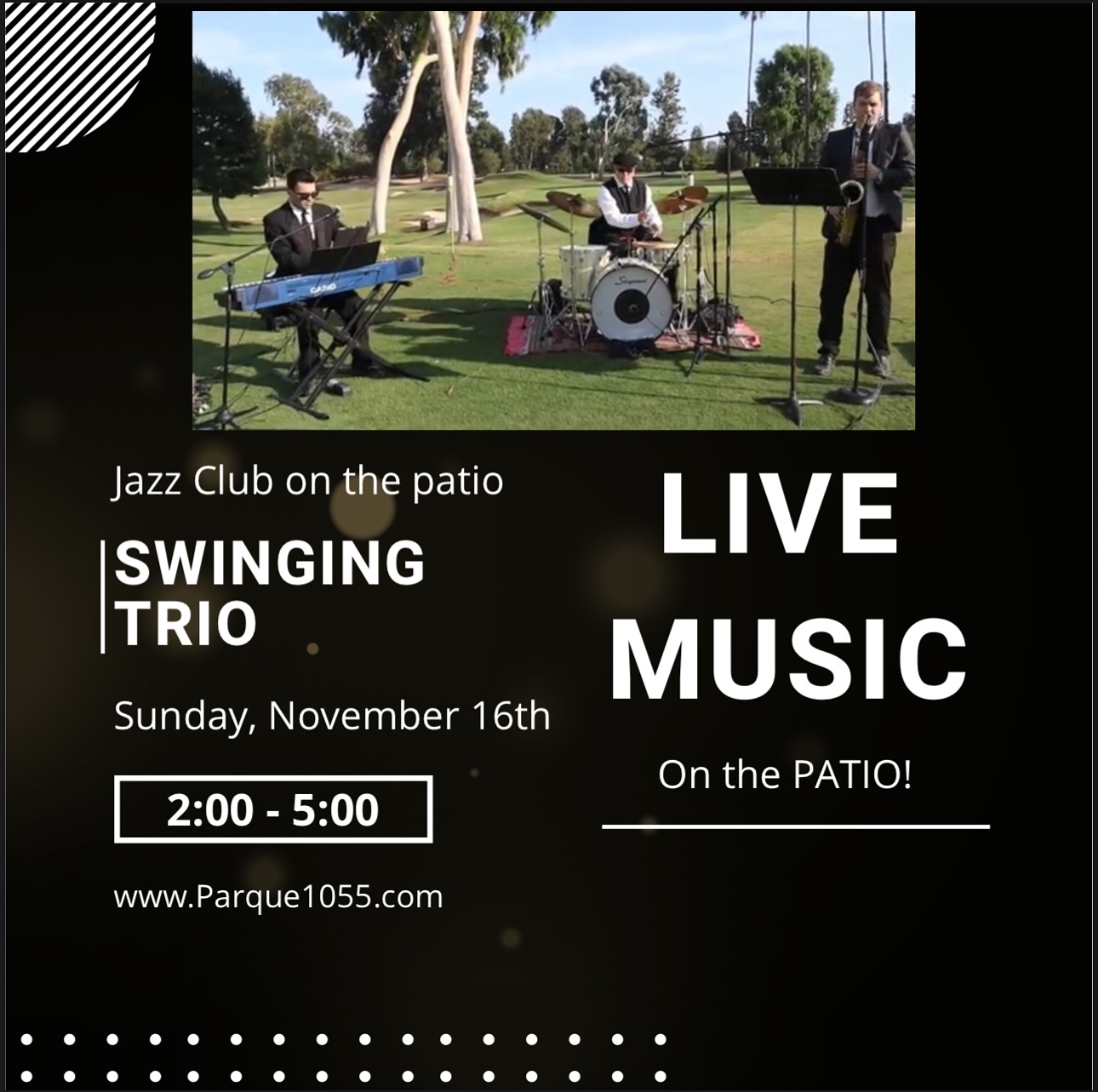 Live jazz, patio sunshine, and cocktails… the perfect Sunday mix 🎶☀️🍹
The Swinging Trio returns to Parque!
Sunday, Nov 16th | 2–5PM
Come relax, sip, and vibe.
#livemusic #restaurant #bar #goodvibes #sunday #familytime #relax #foodie #yummy #eats #805events #santapaula