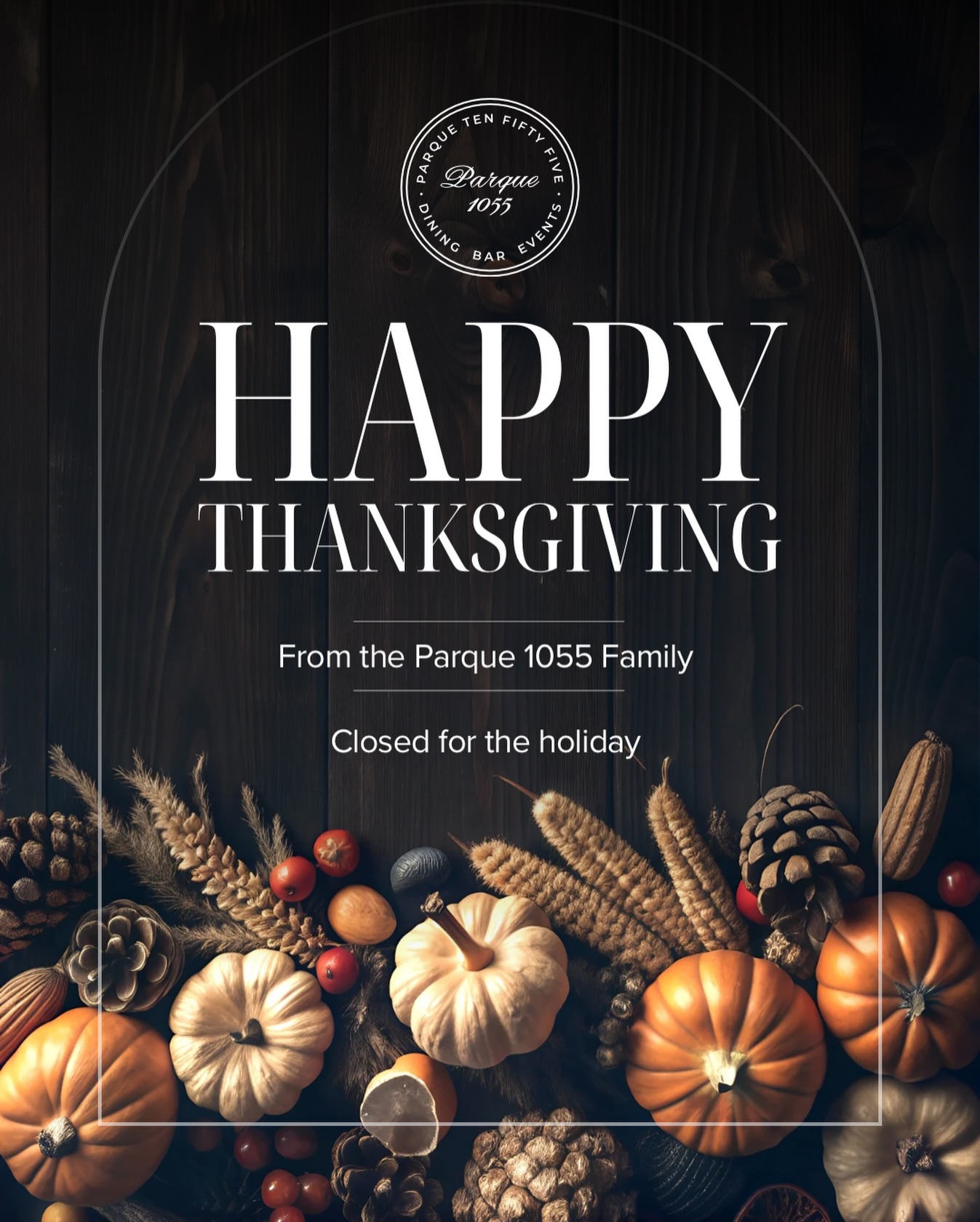 Happy Thanksgiving from Parque 1055! 🦃✨

We are closed today to enjoy the holiday, but we can’t wait to welcome you back tomorrow, and Saturday for Small business Saturday! 

Thank you for supporting our local restaurant and our amazing team. We’re grateful for each and every one of you! 🧡

#shopsmallsaturday #shopsmall #supportlocal #parque1055 #santapaulaeats #venturacountyfoodies #thanksgivingbreak #seeyoutomorrow #smallbusinesssaturday #happythanksgivingday #turkeyday