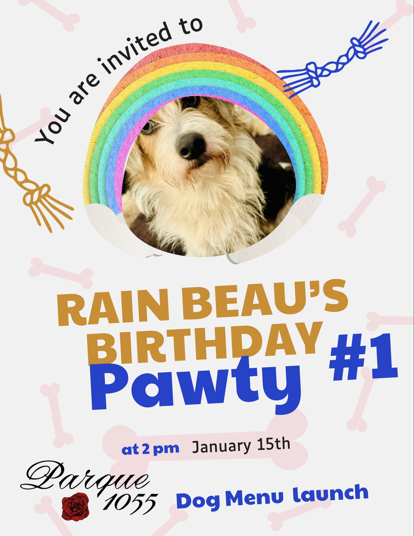 🎉🐶 Hey friends! You’re invited to Rain Beau’s Birthday Pawty!

Come celebrate our furry friend Rain Beau (Heather’s pup!) and check out the new Dog Menu at Parque 1055. It’s going to be a tail wagging good time! 🐾💛

📅 When: January 15th
🕑 Time: 2 PM
📍 Where: 1055 E Main St, Santa Paula CA 93060

Bring your pups and let’s party! 🎈

#birthday #dogparty #805events #dogmenu #socaldog