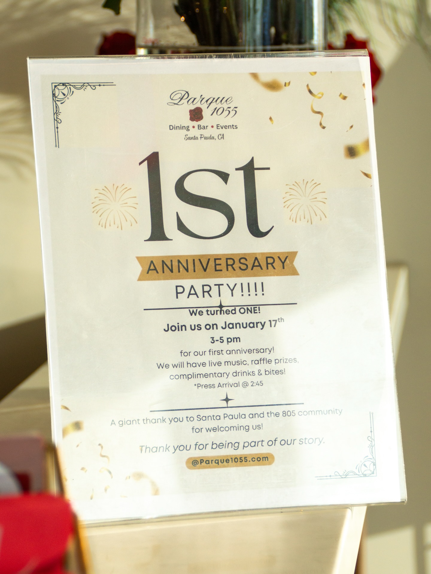 We turned ONE 🥹🎉

One year of incredible food, drinks, events, and unforgettable moments, thanks to Santa Paula & the 805.

Join us for our 1st Anniversary Party:
🗓 January 17th
⏰ 3–5 PM
🎶 Live music
🥂 Complimentary drinks & bites
🎟 Raffle prizes

📸 Press arrival @ 2:45 PM

Thank you for being part of our story. We can’t wait to celebrate with you 💛
@Parque1055 | Parque1055.com

#venturacounty #805 #restaurant #eats #celebrate