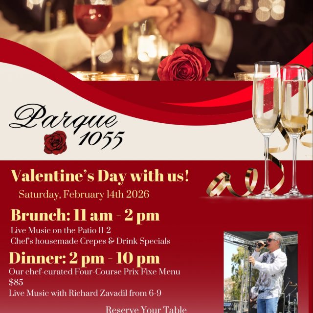 Valentine’s Day plans? We’ve got you covered ❤️

Celebrate love at Parque 1055 with live music, chef-crafted specials, and a romantic atmosphere from brunch to dinner. 

Join us Saturday, February 14th for crepes, cocktails, and an unforgettable four-course prix fixe dinner experience. Reservations highly recommended.

#valentinesday #parque1055 #datenight #805eats #livemusic