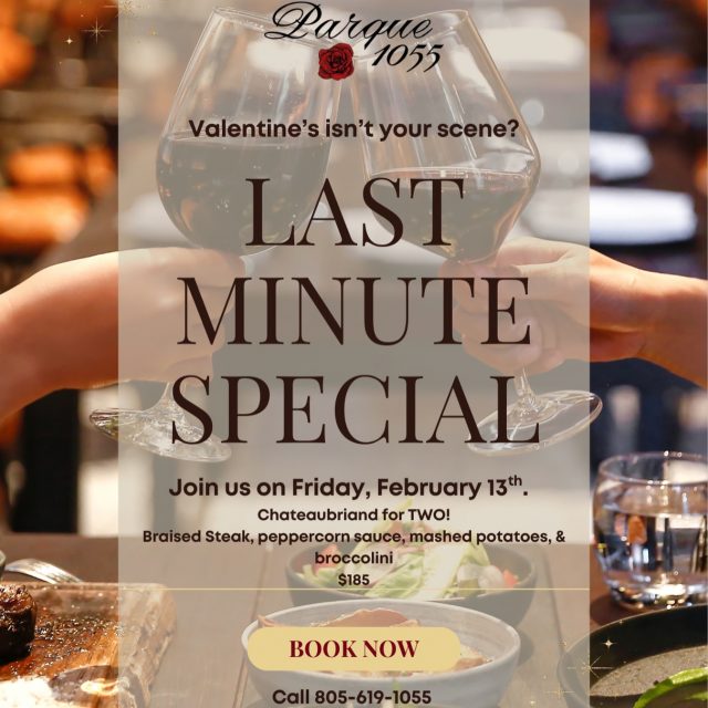 Valentine’s isn’t your scene?
We’ve got you covered.

Join us for our Last Minute Special at Parque 1055 🍷✨
Chateaubriand for two featuring braised steak, peppercorn sauce, creamy mashed potatoes & broccolini, $185.

Perfect for couples who prefer great food, great wine, and zero pressure.

📅 Thursday, February 15th
📞 Call 805-619-1055
📲 Text 805-626-4830
📍 1055 E Main St Santa Paula CA 93060

Reservations recommended, limited availability.

#parque1055 #eats #datenightvibes #steak #venturacountydining