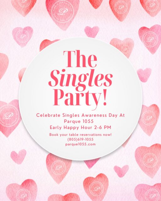🎉 The Singles Party! 🎉
Celebrate Singles Awareness Day today at Parque 1055 💖

🥞 Brunch: 9 AM-2PM
🍹 Early Happy Hour: 2–6 PM
📅 Reserve your table now: (805) 619-1055
🌐 More info: parque1055.com￼

Tag your single friends and let’s make it a night to remember! 🥂

#singlesparty #singlesawarenessday #parque1055 #happyhourvibes #singleandfabulous