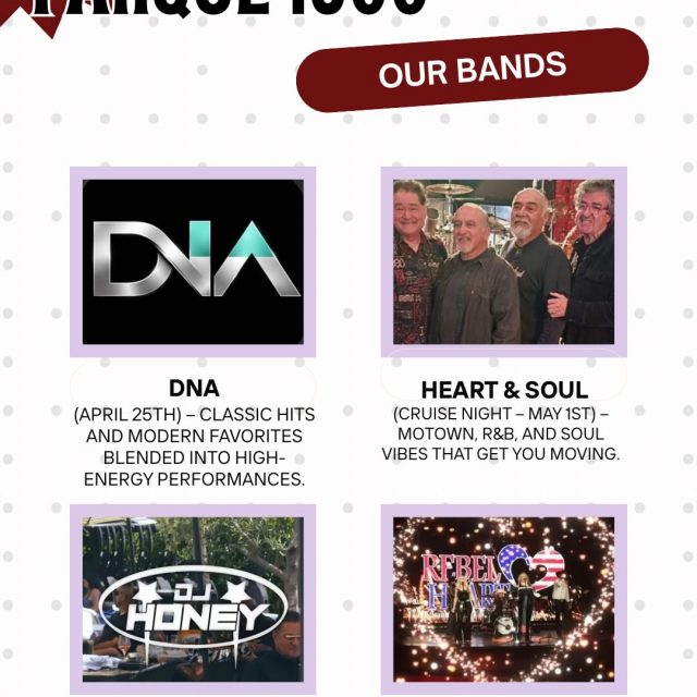 🎶 LIVE MUSIC AT PARQUE 1055 🎶

Your lineup for the season is here and it’s bringing all the vibes 🔥

✨ April 25 – DNA
High-energy classics + modern favorites

🚗 May 1 (Cruise Night) – Heart & Soul
Motown, R&B, and soul that’ll get you moving

🎧 May 9 – DJ Honey
Spinning the hottest tracks all night

🤠 June 5 (Cruise Night) – Rebel Heart
Country + rock ‘n roll with attitude

Great food, craft cocktails, and live entertainment. 
What more do you need? 🍸🎤

Reserve your table now and make a night of it ✨

#parque1055 #livemusic #805events #venturacounty #santapaula