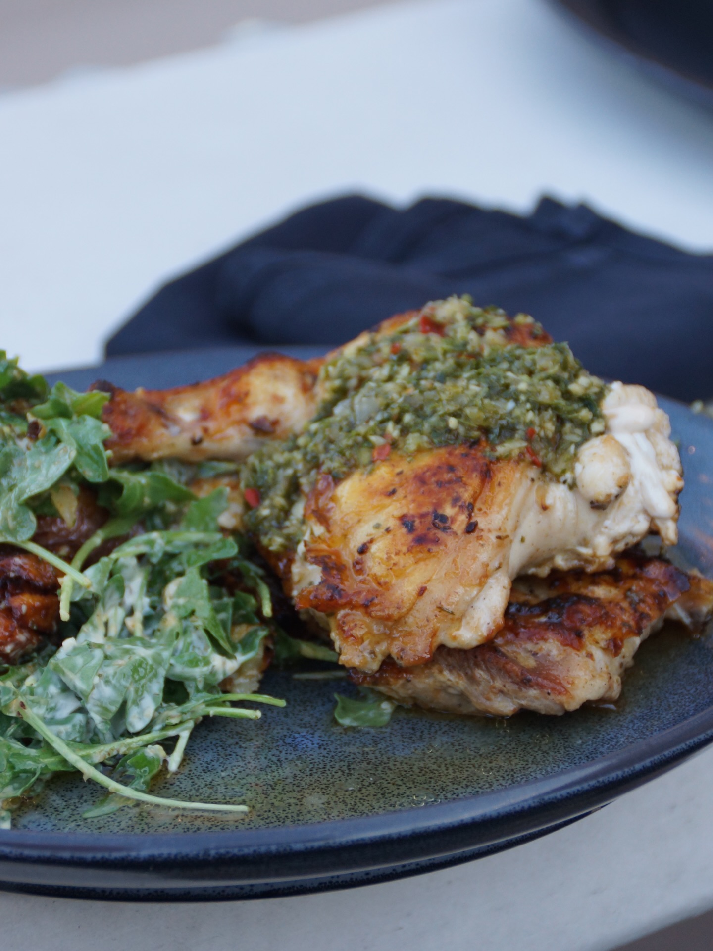Mary’s chicken, perfectly grilled and topped with our signature sauce, served with fresh arugula potato salad. Simple ingredients, bold flavor, and always made with care. 🍗🌿

#parque1055 #freshingredientsonly #santapaula #venturacounty #dinner