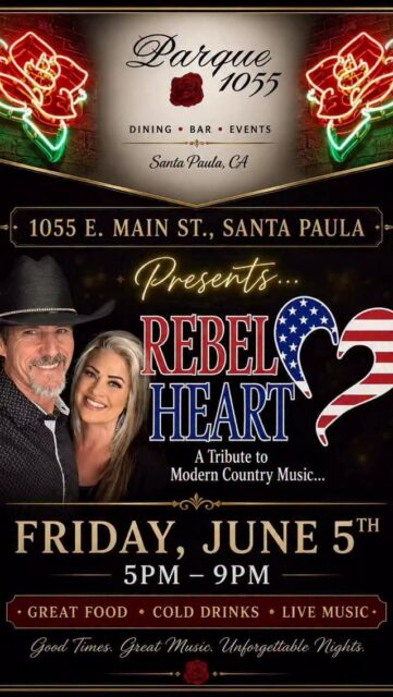 Country music, cold drinks, on the Parque 1055 Patio🤠🎶

Mark your calendars for Friday, June 5th from 5PM–9PM for live music by Rebel Heart. Bringing your favorite modern country hits to Santa Paula for a night of dancing, drinks, and good vibes all around. 🌹

Come grab dinner and kick off the weekend with us at Parque 1055 ❤️

#parque1055 #santapaula #venturacounty #countrymusic #livemusic 805events fridaynight countrynight