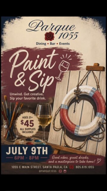 Your next girls’ night is officially planned. 🍷🎨
Join us at Parque 1055 for an evening of painting, cocktails, and great company while creating this coastal-inspired masterpiece!
📅 July 9
🕕 6–8 PM
🎟️ $45 • Ages 21+
🎨 Taught by @jemfarts @santapaulaartmuseum
Reserve your spot before it’s full!
#paintandsip #santapaula #805events #parque1055 #girlsnightout