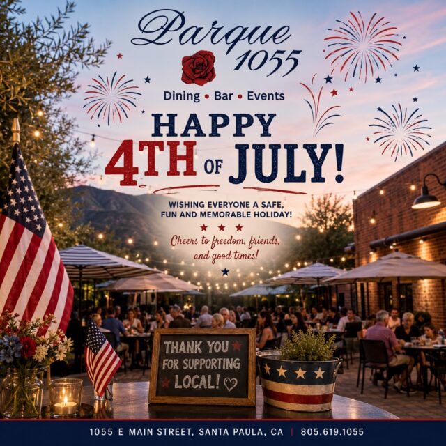 🇺🇸 Happy 4th of July from all of us at Parque 1055! ❤️🤍💙
Whether you’re spending the day at the beach, with family, or watching fireworks, we hope it’s filled with great food, good company, and plenty of summer memories.
If you’re celebrating in Santa Paula, stop by for a bite, a cold drink, and a seat on the patio. Cheers to a safe and happy Independence Day! 🍔🍻✨
#parque1055 #santapaula #venturacounty #fourthofjuly #supportlocal