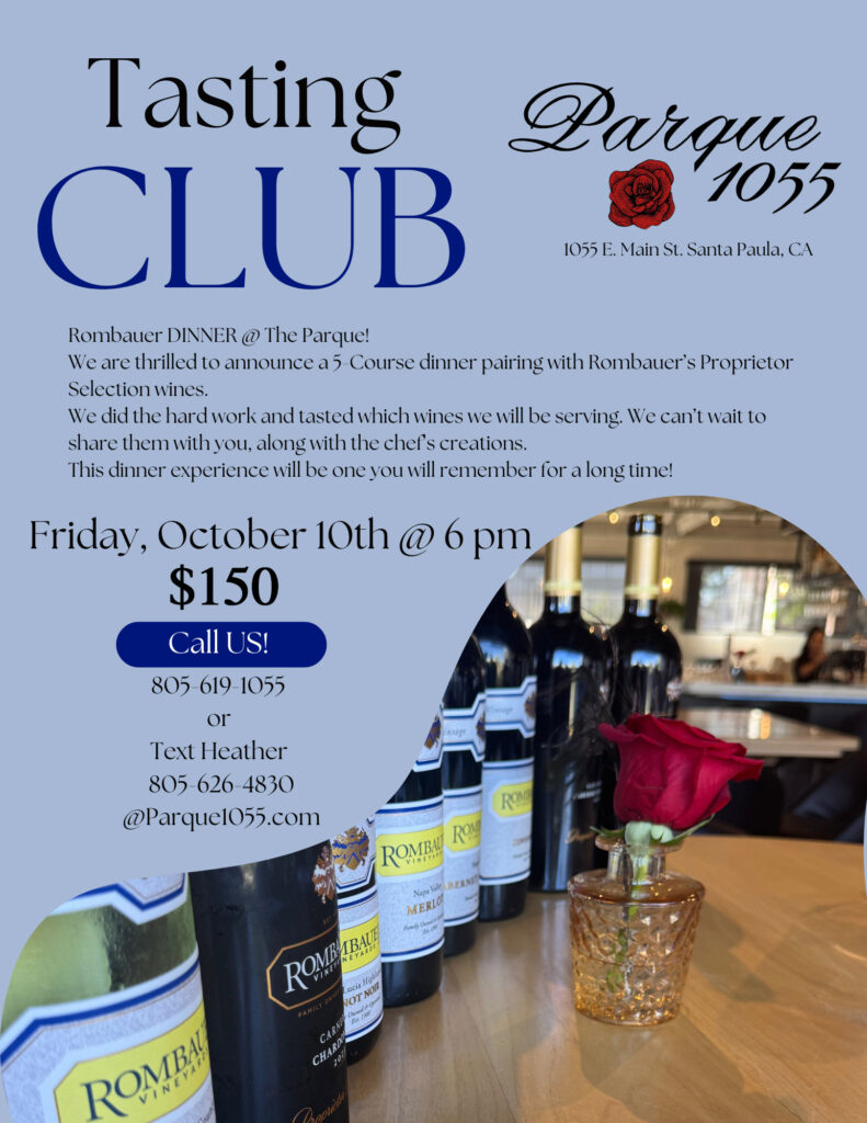 Santa Clara wine Tasting Club October 10th announcement featuring Rombauer