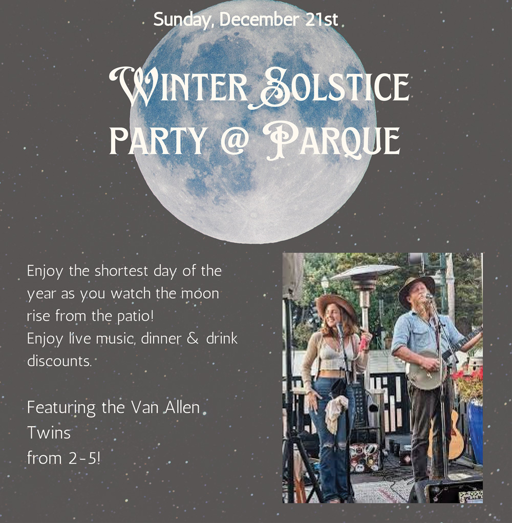 Winter Solstice party with live music flyer . Parque 1055 Santa Paula